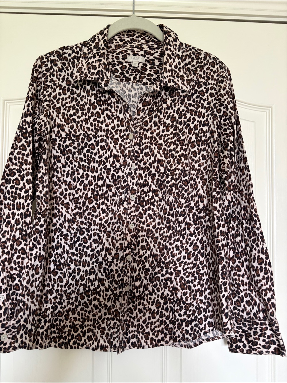 Talbots Leopard Print Button-Down Top in black and Brown cream sz 14w or 12 L